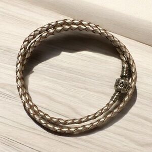 PANDORA 15” Champagne Leather Charm Bracelet. Retired
